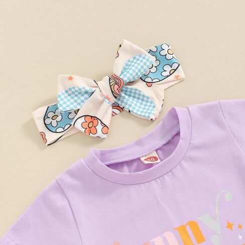 Toddler Baby Girl Easter Outfits Short Sleeve T Shirt Top + Bunny Print Bell-Bottom Flared Pants Summer Clothes Set in Saudi Arabia