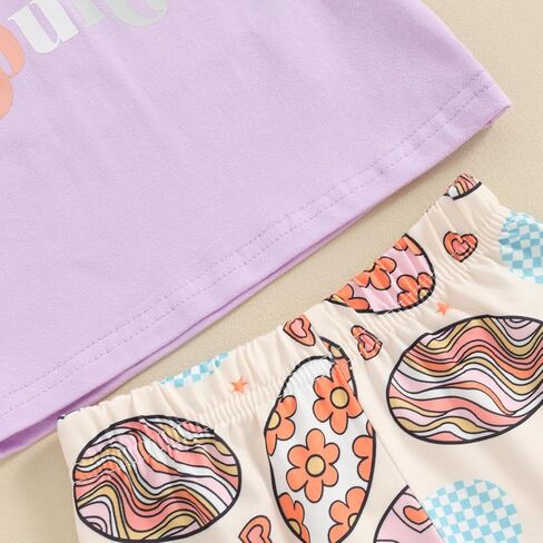 Toddler Baby Girl Easter Outfits Short Sleeve T Shirt Top + Bunny Print Bell-Bottom Flared Pants Summer Clothes Set in Saudi Arabia
