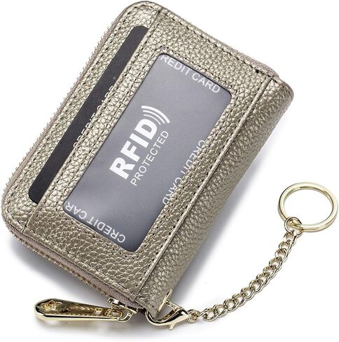 Tapp Collections RFID Credit Card Holder, Small Leather Zipper Card Case Wallet with ID Window & Detachable Keychain - Black in Saudi Arabia