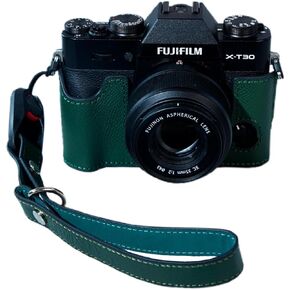 Bowan X-T30 Camera Case, Handmade Genuine Real Leather Half Camera Case Bag Cover for Fujifilm Fuji X-T20 X-T10 Camera Bottom Opening Version + Hand Strap(Blue) in Kuwait