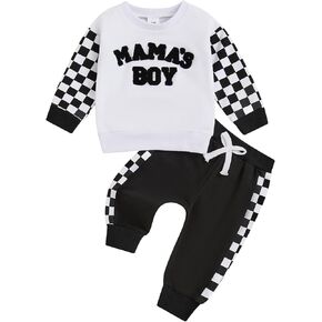 Toddler Boys Fall Outfits Letter Embroidered Checkerboard Sweatshirts Long Pants 2Pcs Toddler Boy Winter Clothes