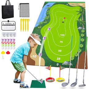 Liberry Kids Golf Set for 3 4 5 6 7 Years Old Boys Girls, Golf Chipping Game with Golf Mat, Sticky Balls, Storage Bag, Retractable Golf Clubs Indoor Outdoor Sports Toy Gift Toss Game