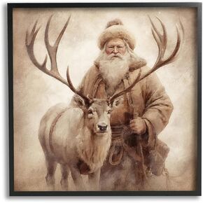 Stupell Industries Traditional Santa & Reindeer Framed Giclee Art by Riley B