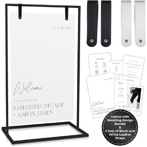 Wedding Sign Holder, 50x30x20" Welcome To Our Wedding Sign Stand W/ Design Bundle & 7Ribbon- Black Metal Easel Display Stand, Heavy Duty Easel Stand for Sign, Easle, Floor Standing Easels, Easley Stand for Sign