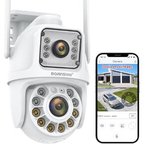BOAVISION Dual Lens Linkage Security Camera Outdoor,Wireless PTZ Dual Screen Camera,360° View,Auto Tracking,Human Detection,Color Night Vision,24/7 Record,Two-Way Audio