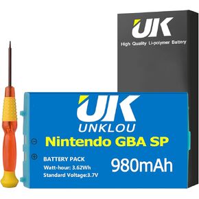 Gameboy Advance SP Battery, [Upgraded] 980mAh 3.7V Li-Polymer Replacement Rechargeable Lithium-ion Battery Compatible for Nintendo Gameboy Advance SP (GBA SP) with Repair Replacement Tool Kit
