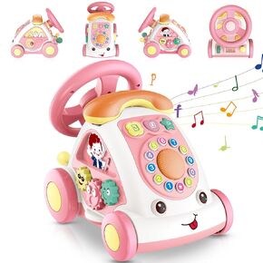 Toys for 1+ Year Old Girls - First Birthday Gift for Girls- Music Toddler Toys with Car/Sound/Music/Steering Wheel/Telephone/Lights Multi-Functional Car Early Educational Birthday Gift for Girl