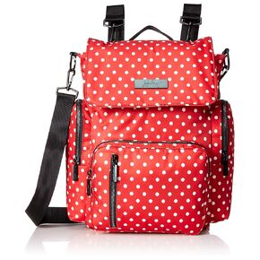 JuJuBe Be Sporty Backpack/Diaper Bag, Onyx Collection - Black Ruby - Red/White Polka Dots