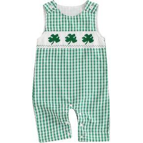 KMBANGI Baby Boy Girl Christmas Overall Romper Plaid Sleeveless Santa Clause/Tree Print Jumpsuit One-piece Outfit Fall Winter