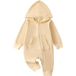 Lefyira Zipper Jumpsuit Baby Boy Zip Up Hoodie Romper Solid Color Hooded Coat Long Sleeve Infant Girl Fall Winter Clothes