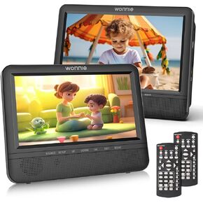 WONNIE 7.5" Car DVD Player, Portable DVD Player for Car Play The Same or Two Different Movies with Headrest Strap, Support Last Memory, AV Out & in, USB/SD/Sync TV, All Regions Support