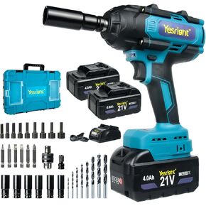 740Ft-Ibs Cordless Impact Wrench 1/2", 4800RPM RPM High Torque Impact Gun with 2x 4.0Ah Battery, Brushless Electric Impact Wrench with LED Work Light for Truck Car Home Mower
