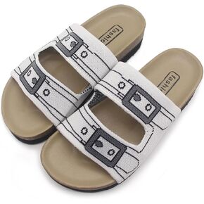 Women & Men Flat Slide Sandals with Soft Knit Prints Comfort Low Arch Footbed Sandals Open Toe Comfort Non-Slip Indoor and Outdoor Use Pool Party Home