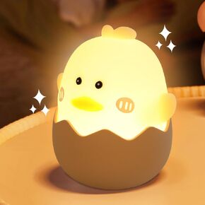 Cute Eggshell Ducks Night Light for Kids, LED Silicone Night Lamp with Adjustable Brightness, Touch Night Light for Baby Nursery Boy and Girl, Rechargeable Kawaii Nightlight Bedroom Decor