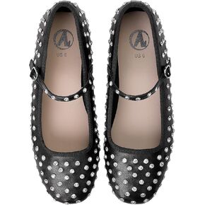 Bigwow Women's Buckle Ballet Flats Rhinestone Mary Jane Flats Casual Dress Ballerina Flat Shoes for Ladies