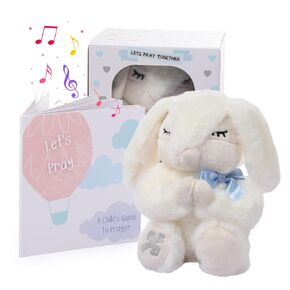 Baptism Gifts for Baby Girls, 7'' Praying Musical Plush Bunny and Pray Book, Ideal Christening, Dedication & Easter Gifts Set for Girls, Babies & Toddlers (Praying Bunny-Pink)