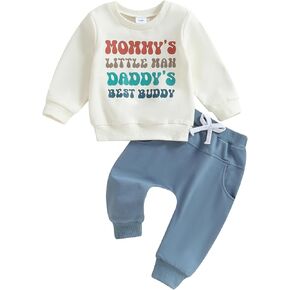 Baby Boy Fall Outfit Set Long Sleeve Letter Print Sweatshirt Pants Toddler Infant Clothes 6 12 18 24 Months 2T