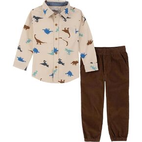 Kids Headquarters baby-boys 2-piece Button Down Shirt & Pant Set, Everyday Casual Wear, Comfortable Fit