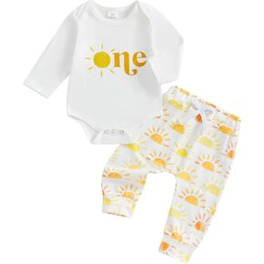FYBITBO Baby Boy First Birthday Outfit Sun One Shirt Romper Bodysuit and Pants Fall Winter 1st Birthday Outfit Boys Clothes