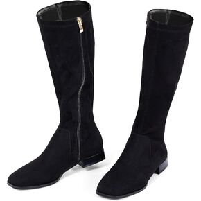 GENSHUO Knee High Boots for Women Comfy Flat Heel Vintage Square Toe Fall Winter Solid Side Zipper Costume Knight Booties in Kuwait