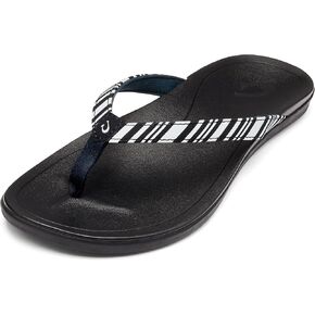 OLUKAI Ho'opio Women's Beach Sandals, Quick-Dry Flip-Flop Slides, Water Resistant & Modern Low Profile Design, All-Day Comfort Fit & Wet Grip Soles, Blue Depth/Stripe, 10