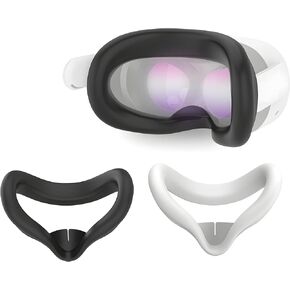 (2 Pack) Orzero VR Silicone Face Cover Compatible for Quest 3S, Anti-Sweat Waterproof Light-Proof Pad Eye Padding Cushion Compatible for Quest 3s Headset Accessories – White + Black
