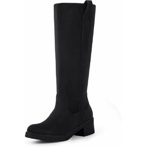 Shoe'N Tale Platform Knee High Boots for Women Round Toe Chunky Block Heel Tall Boots Comfortable Stretchy Side Zipper Long Boots