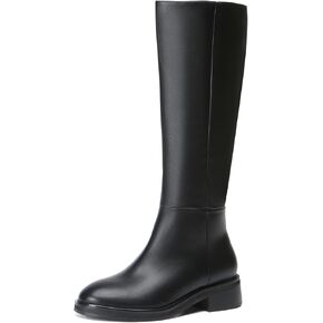 Bernal Women's Knee High Boots Side Zipper Low Chunky Heel Boots Comfortable Classic Round Toe Boots Riding Boots for Ladies Fall Winter
