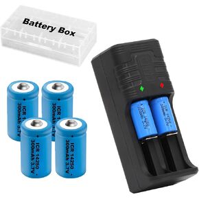 Rechargeable 3.7v 14250 Battery with Charger, 4 Pack Lithium Ion 1/2 AA Size Batteries Can Replace 3.6 Volt LS 14250, ER14250, 3v CR14250 Battery for Laser