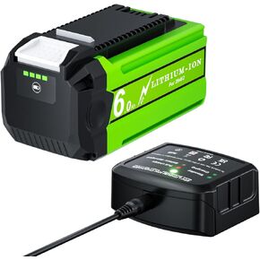 6.0Ah 40V Lithium Battery Replacement for Greenworks 40V Battery 29472 29462 and Charger 29482 Compatible with GreenWorks Battery 40V G-MAX Power Tools 29252 20202 22262 25312 25322 20642