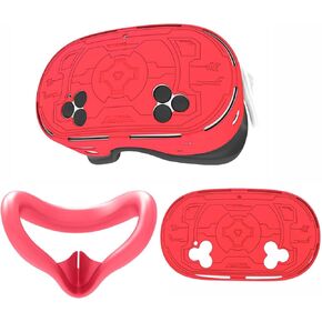 Suitable for Meta Quest 3S Silicone Mask and Headset Cover Protective Full-Cover Shading Sweat-Proof Skin-Friendly for Quest 3S Accessories(Red)