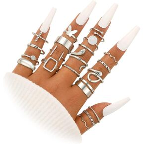 ÌF ME 24 Pcs Gold Vintage Knuckle Rings Set for Women, Boho Dainty Stackable Midi Finger Rings, Snake Butterfly Signet Fashion Ring Pack Jewelry Gifts. (21pcs-14K gold)