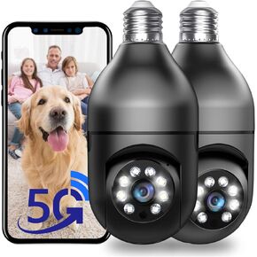 Light Bulb Security Cameras Wireless Outdoor, 5G& 2.4GHz WiFi Security Camera for Home security Outdoor Indoor, Motion Detection, Color Night Vision, Siren Alarm, Compatible with Alexa(2 Pack)