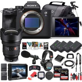 Sony Alpha a7S III Mirrorless Digital Camera (Body Only) (ILCE7SM3/B) + Sony FE 12-24mm Lens + 4K Monitor + Pro Headphones + Pro Mic + 2 x 64GB Memory Card + 3 x NP-FZ-100 Battery + More (Renewed)