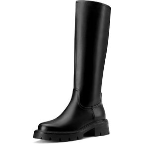 DearOnly Womens Wide Calf Knee High Boots Round Toe Platform Chunky Heel Boots Side Zipper Lug Sole Fashion Dress Tall Boots