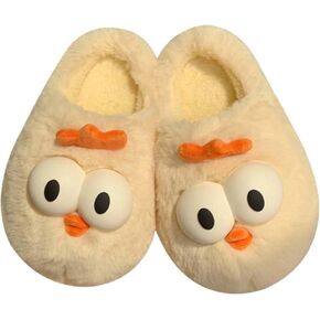 Molodo Furry Slippers for Women Big Eyes Chicken Slippers Cute Bedroom Slippers Warm House Shoes Indoor Non-slip Slippers