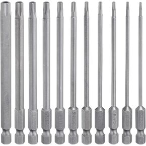 HARFINGTON 11pcs Torx Screwdriver Bit Set TT6/TT7/TT8/TT9/TT10/TT15/TT20/TT25/TT30/TT40 S2 Steel 1/4" Hex Shank 4" Length Magnetic Star 6 Point Head Power Drill Bits