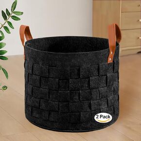 BOLDMONEKY Blankets Basket 15" x15 " x13 " 2 Pack, Storage Baskets for Organizing Round, Living Room Dog Toy Bin for Dirty Clothes, Pillows, Towel-Light Gray
