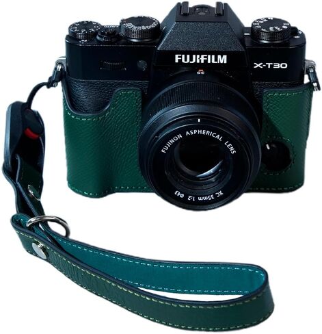 Bowan X-T30 Camera Case, Handmade Genuine Real Leather Half Camera Case Bag Cover for Fujifilm Fuji X-T20 X-T10 Camera Bottom Opening Version + Hand Strap(Blue) in Kuwait