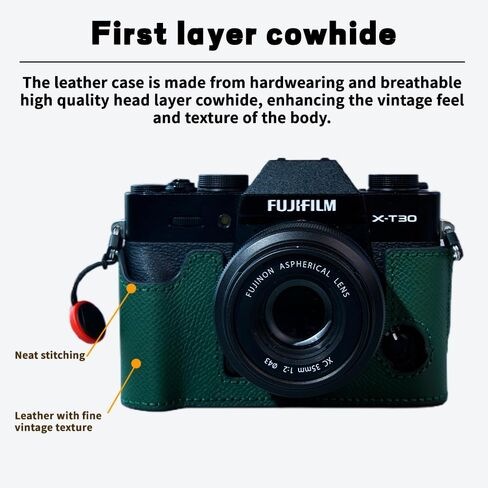 Bowan X-T30 Camera Case, Handmade Genuine Real Leather Half Camera Case Bag Cover for Fujifilm Fuji X-T20 X-T10 Camera Bottom Opening Version + Hand Strap(Blue) in Kuwait