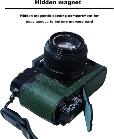 Bowan X-T30 Camera Case, Handmade Genuine Real Leather Half Camera Case Bag Cover for Fujifilm Fuji X-T20 X-T10 Camera Bottom Opening Version + Hand Strap(Blue) in Kuwait