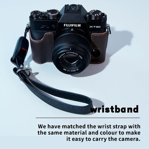 Bowan X-T30 Camera Case, Handmade Genuine Real Leather Half Camera Case Bag Cover for Fujifilm Fuji X-T20 X-T10 Camera Bottom Opening Version + Hand Strap(Blue) in Saudi Arabia