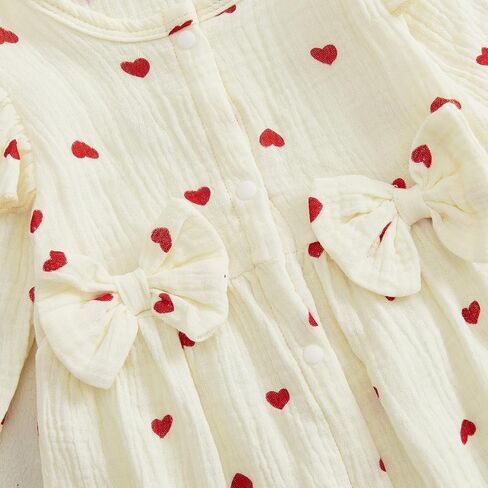 Sasaerucure Infant Baby Girl Valentines Outfit Long Sleeve Heart Jumpsuit Newborn Baby Girl Smocked Bubble Romper + Headband in Saudi Arabia