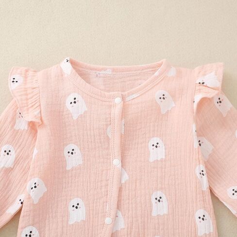 Sasaerucure Infant Baby Girl Halloween Clothes Long Sleeve Ghost Onesie Newborn Baby Girl Smocked Bubble Romper Ruffle Outfit in Saudi Arabia