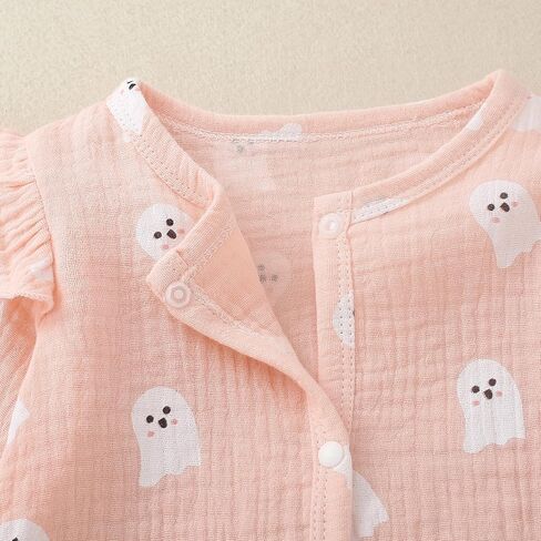 Sasaerucure Infant Baby Girl Halloween Clothes Long Sleeve Ghost Onesie Newborn Baby Girl Smocked Bubble Romper Ruffle Outfit in Saudi Arabia