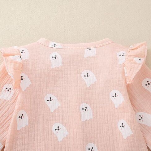 Sasaerucure Infant Baby Girl Halloween Clothes Long Sleeve Ghost Onesie Newborn Baby Girl Smocked Bubble Romper Ruffle Outfit in Saudi Arabia