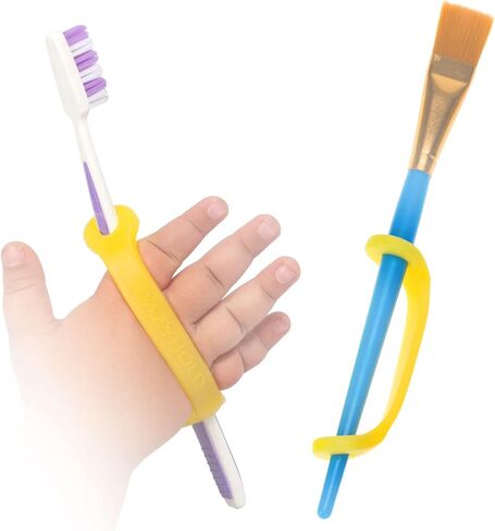 Yellow Silicone Easy Grip Device, Universal Cuff for Hand Therapy, Autism, Limb Loss, Cerebral Palsy, ALS, Special Needs, Pediatric Stroke, Adaptive Handle Daily Mobility Aid 2-Pack 4" in Saudi Arabia