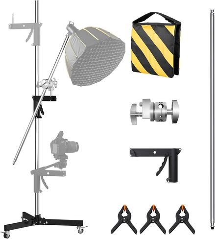 C Stand Stainless Steel Photography Light Stand with Rolling Base, 8.20ft/2.5m Height, 4.33ft Boom Arm for Studio Lighting Equipment in Saudi Arabia