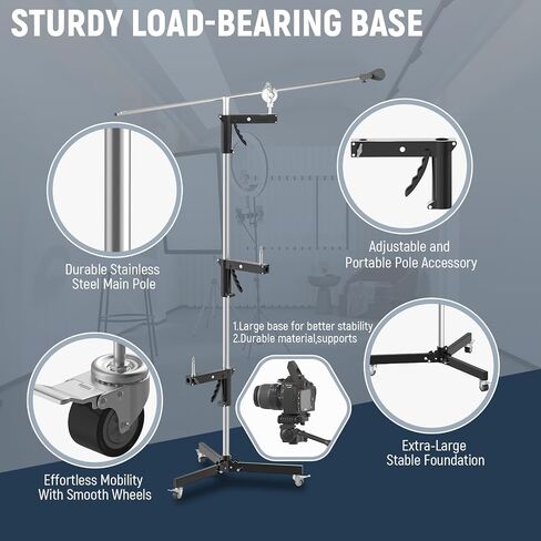 C Stand Stainless Steel Photography Light Stand with Rolling Base, 8.20ft/2.5m Height, 4.33ft Boom Arm for Studio Lighting Equipment in Saudi Arabia