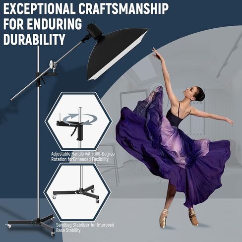 C Stand Stainless Steel Photography Light Stand with Rolling Base, 8.20ft/2.5m Height, 4.33ft Boom Arm for Studio Lighting Equipment in Saudi Arabia